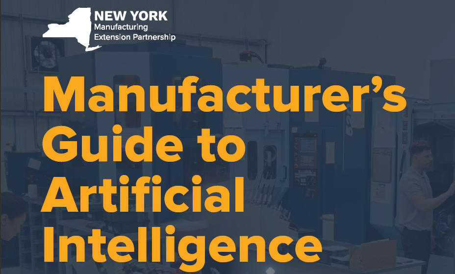 Manufacturer's Guide to AI Banner over a faded shop floor background